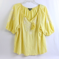 Style & Co. Women's Petite L Yellow Embroidered Balloon Sleeve Blouse