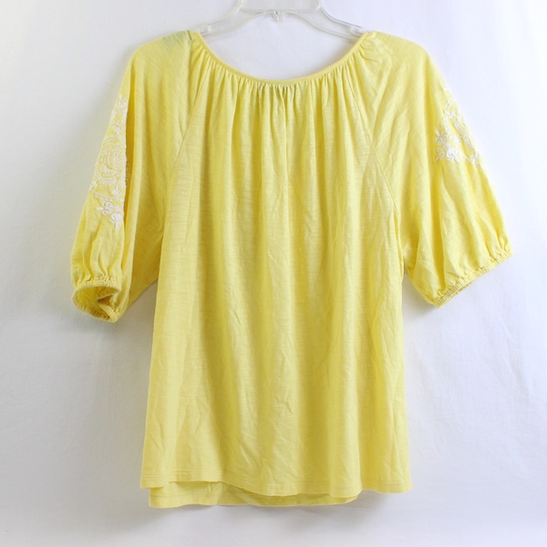 Style & Co. Women's Petite L Yellow Embroidered Balloon Sleeve Blouse