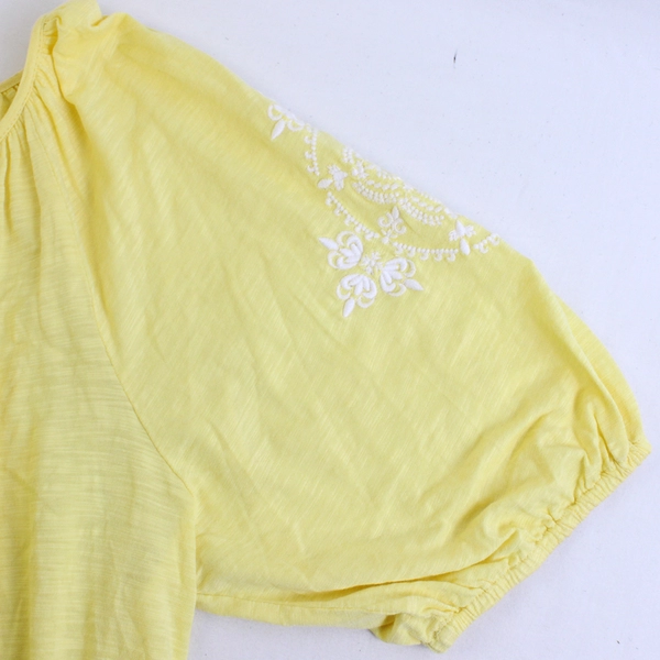Style & Co. Women's Petite L Yellow Embroidered Balloon Sleeve Blouse
