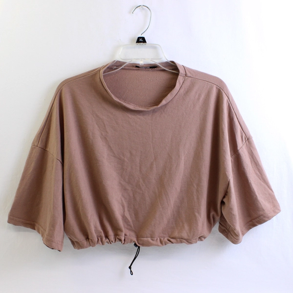 Nasty Gal Women's 8 Brown Short Sleeve Crop Top with Cinch Waist