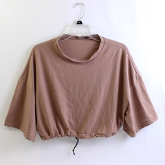 Nasty Gal Women's 8 Brown Short Sleeve Crop Top with Cinch Waist