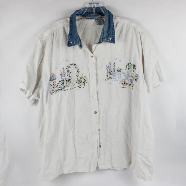 Bobbie Brooks Woman Embroidered Plus Size Short Sleeve Shirt 26W/28W White