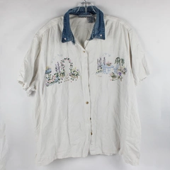 Bobbie Brooks Woman Embroidered Plus Size Short Sleeve Shirt 26W/28W White