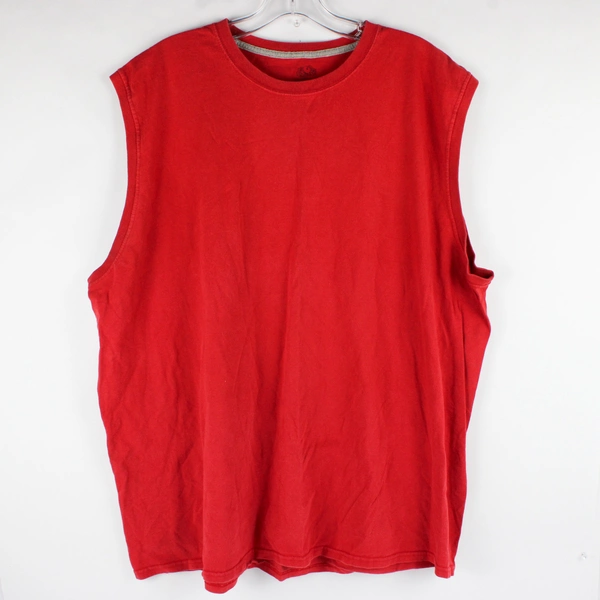 Vintage Fruit of the Loom Men's Red Muscle Sleeveless T-Shirt Size 2XL