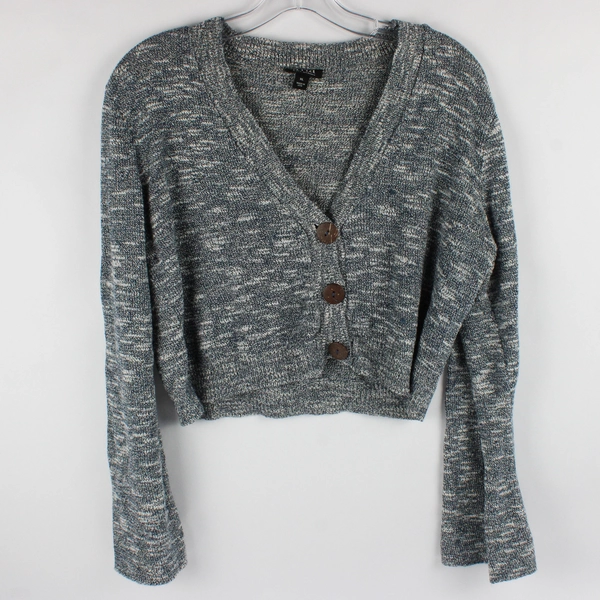 A.N.A Long Sleeve Crop Cardigan Sweater Slate Blue & White Bell Sleeve Size XL