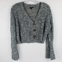 A.N.A Long Sleeve Crop Cardigan Sweater Slate Blue & White Bell Sleeve Size XL