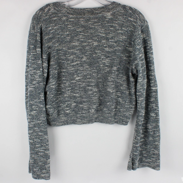 A.N.A Long Sleeve Crop Cardigan Sweater Slate Blue & White Bell Sleeve Size XL