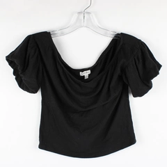 Love Fire Women’s Crop Top Size M Black Ribbed Pattern Scoop Neck Puff Sleeves