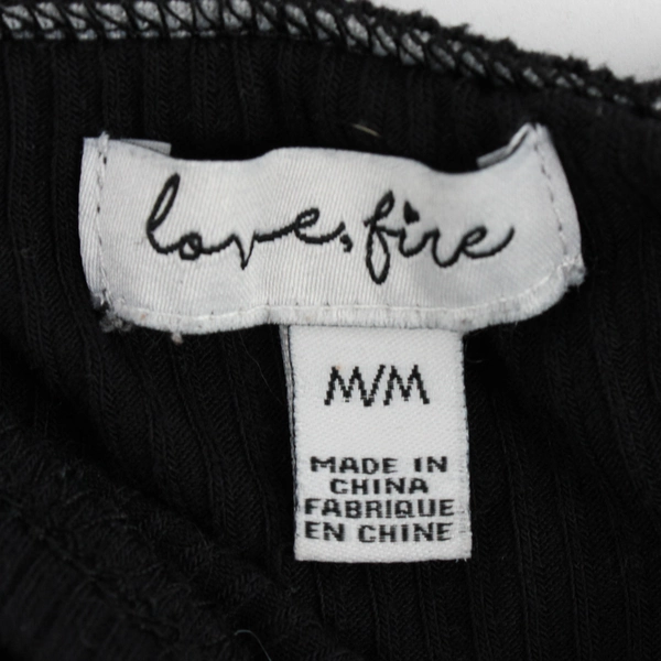 Love Fire Women’s Crop Top Size M Black Ribbed Pattern Scoop Neck Puff Sleeves