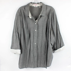 Lee Riders Women's Button Up Collared Shirt 3/4 Sleeves Gray White Cuffs Size 3X