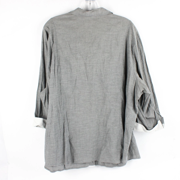 Lee Riders Women's Button Up Collared Shirt 3/4 Sleeves Gray White Cuffs Size 3X