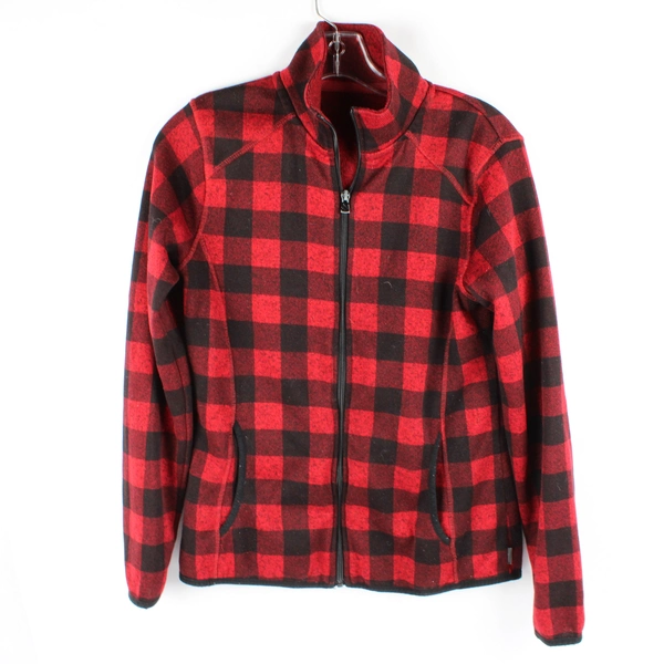Eddie Bauer Women's Medium Red & Black Plaid Zip Up Jacket Pockets Long Sleeve