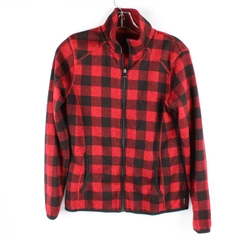Eddie Bauer Women's Medium Red & Black Plaid Zip Up Jacket Pockets Long Sleeve