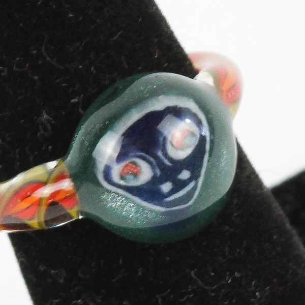 Hand Blown Glass Multicolor Alien Ring Size 6 1/2
