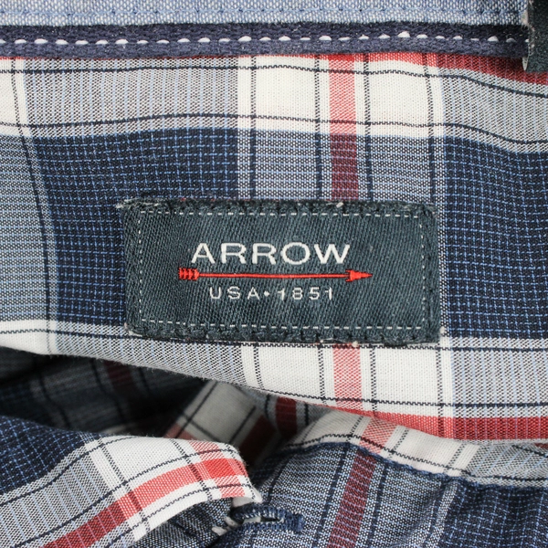 Arrow Short Sleeve Button Up Shirt Red/White/Blue Plaid Men's XXL