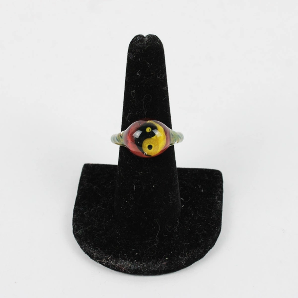 Hand Blown Multicolor Art Glass Yin & Yang Ring Size 8
