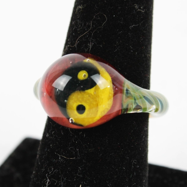 Hand Blown Multicolor Art Glass Yin & Yang Ring Size 8