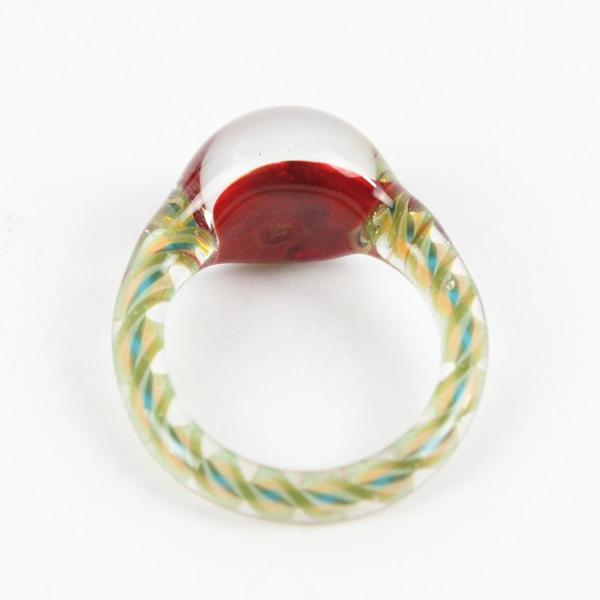 Hand Blown Multicolor Art Glass Yin & Yang Ring Size 8