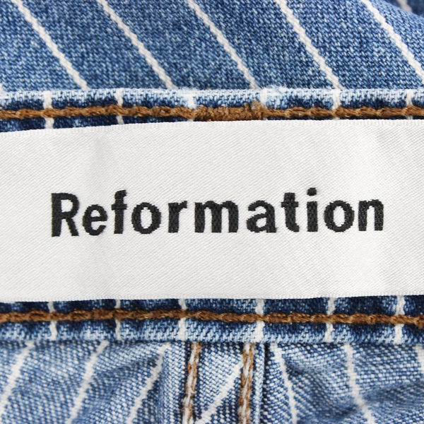 Reformation Women's 25 Mesa Stripe Mid-Crop Flare Blue Jeans