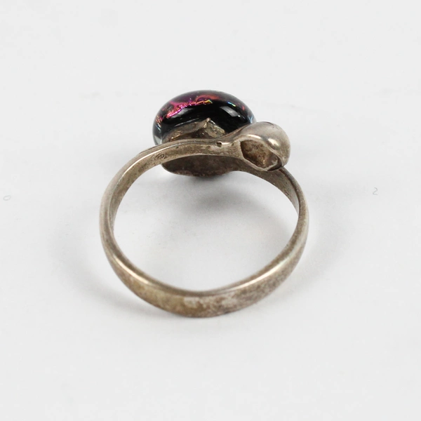 Silver Tone Metal and Art Glass Ring Size 5 1/2