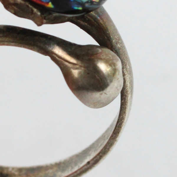 Silver Tone Metal and Art Glass Ring Size 5 1/2