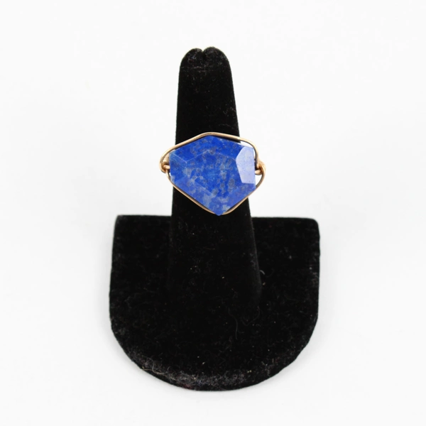 Gold-Tone Wire Wrapped Lapis Lazuli Ring Size 5 1/2