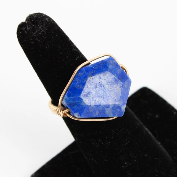 Gold-Tone Wire Wrapped Lapis Lazuli Ring Size 5 1/2