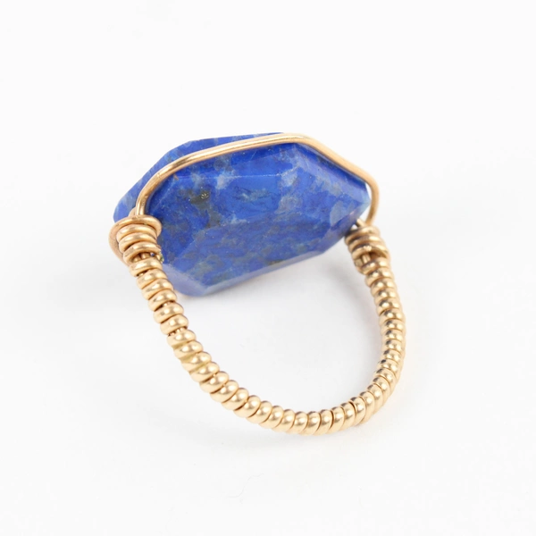 Gold-Tone Wire Wrapped Lapis Lazuli Ring Size 5 1/2