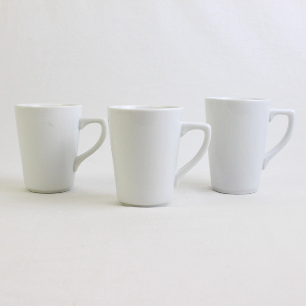 Lot Of 3 CAC Solid White Color Simple Ceramic Coffee/Tea Handled Mugs