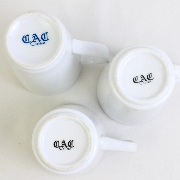 Lot Of 3 CAC Solid White Color Simple Ceramic Coffee/Tea Handled Mugs