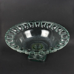 Vintage Recycled Decorative Glass Pedestal Bowl 16"