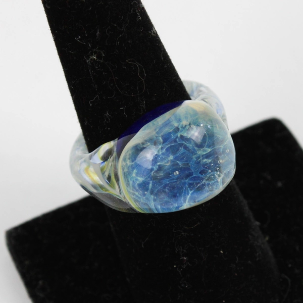Hand Blown Domed Art Glass Multicolor Ring Size 7 1/2