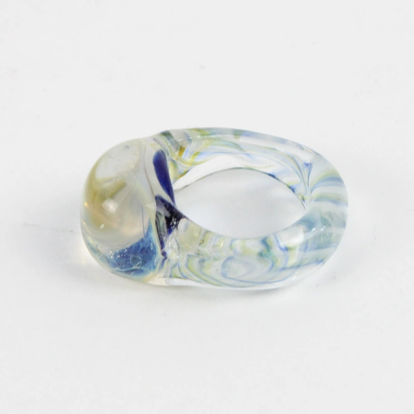 Hand Blown Domed Art Glass Multicolor Ring Size 7 1/2