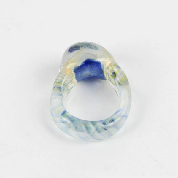 Hand Blown Domed Art Glass Multicolor Ring Size 7 1/2