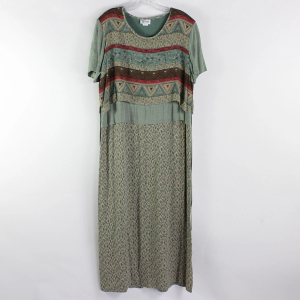 K Studio Women's 16 Muted Multicolor Tiered Maxi Dress