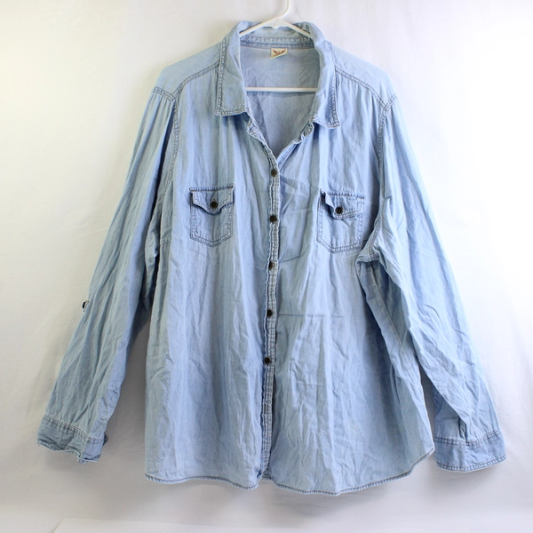 Faded Glory Blue Long Sleeve Button Up Top Womens Size 4X (26W-28W)