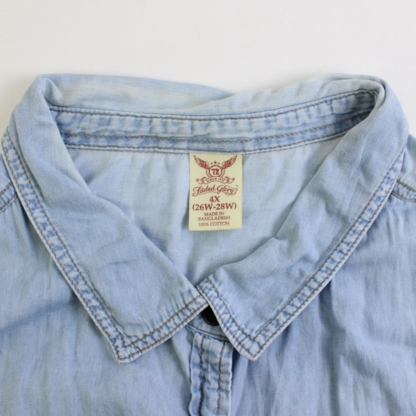 Faded Glory Blue Long Sleeve Button Up Top Womens Size 4X (26W-28W)