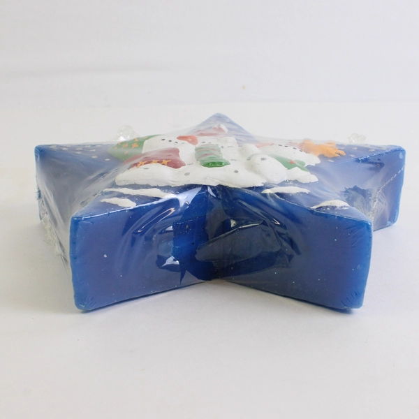 Carolina Designs Blue Star Shaped Christmas Candle With Embossed Snowmen NIP