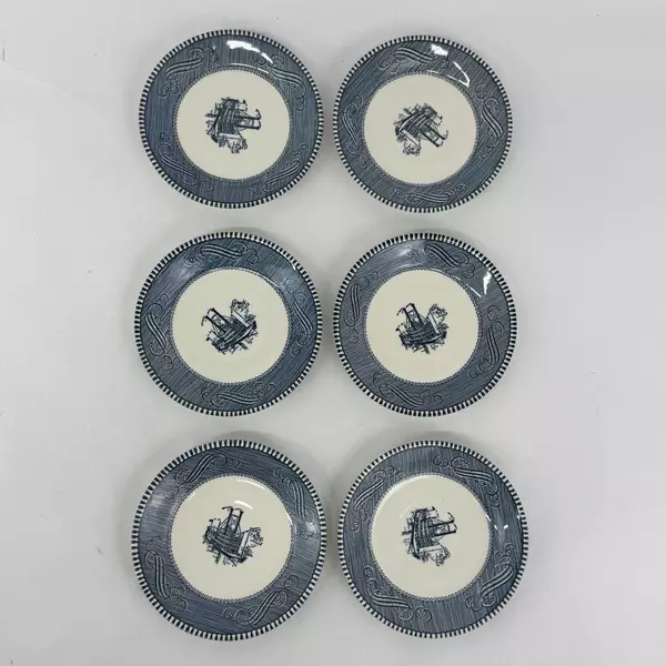 Set of 6 Royal China Currier & Ives Steamboat Saucers 6 Inch