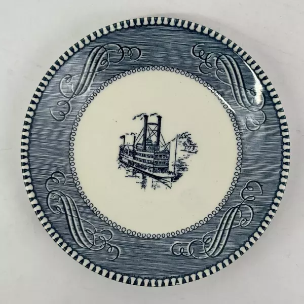 Set of 6 Royal China Currier & Ives Steamboat Saucers 6 Inch