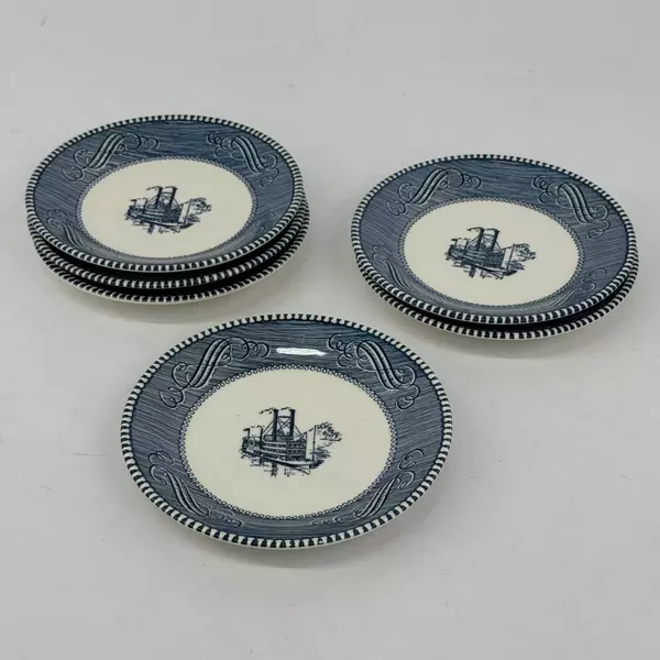 Set of 6 Royal China Currier & Ives Steamboat Saucers 6 Inch