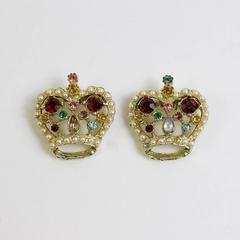 2 Vintage Gemstone And Pearl Crown Brooches