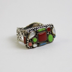Vintage CFJ Multi-Color Gemstone & Sterling 925 Silver Ring Size 6