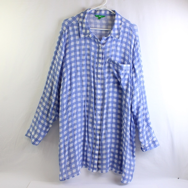 Dip Blue/White Gingham Long Sleeve Button Up Shirt Womens Size 3X