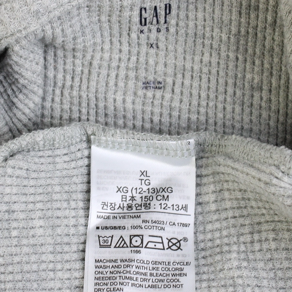 Gap Kids Gray Waffle Knit Sweatshirt Hoodie 100% Cotton Size XL (12/13)
