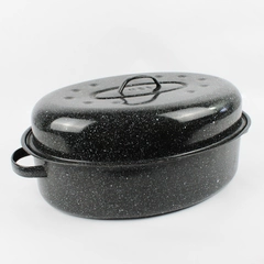 Black Speckled Enamel Oval Roaster 16" Covered Cookware Pan