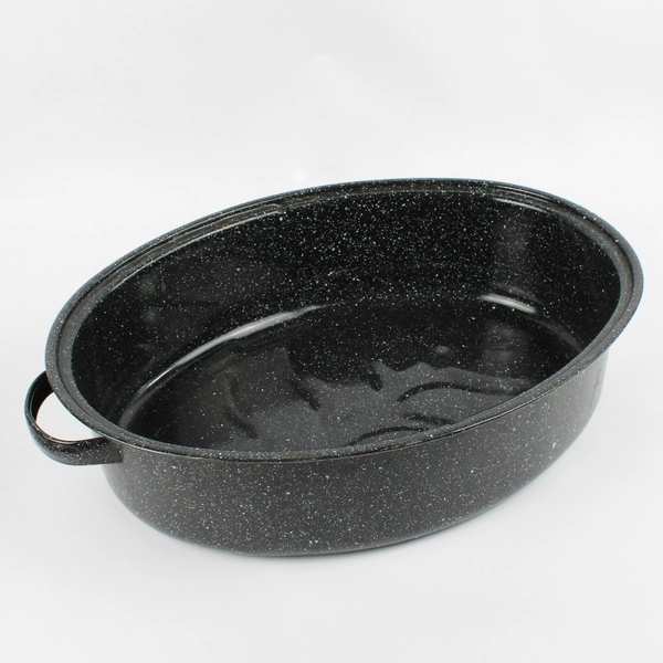 Black Speckled Enamel Oval Roaster 16" Covered Cookware Pan