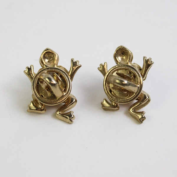 Lot of Gold Tone Cat's Eye Agate Frog Lapel Hat or Tie Pins