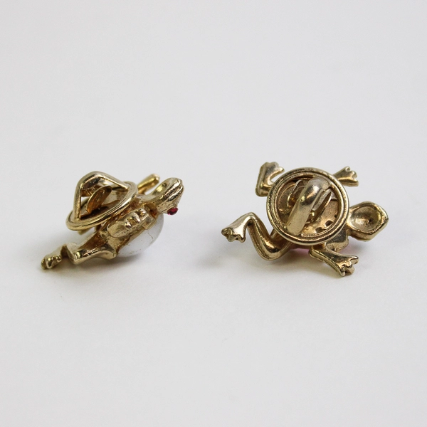 Lot of Gold Tone Cat's Eye Agate Frog Lapel Hat or Tie Pins