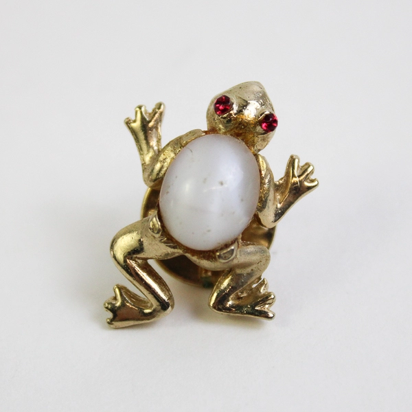 Lot of Gold Tone Cat's Eye Agate Frog Lapel Hat or Tie Pins